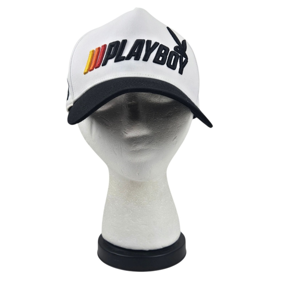 Playboy Lids Snapback Hat Racing 53 Raised Embroidered Logo Streetwear White Blk